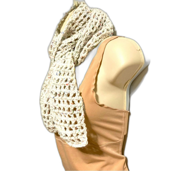 Sprinkled Donut Fashion SCARF Windowpane Crocheted 58 x 4.5 inches - Picture 5 of 11